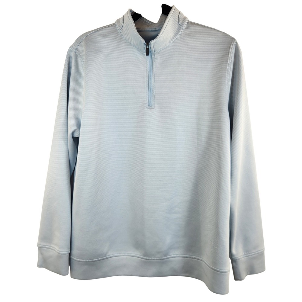 Hickey Freeman 1/4 Zip Pullover Light Blue Heather‎ Stripe Mens M Athleisure Top